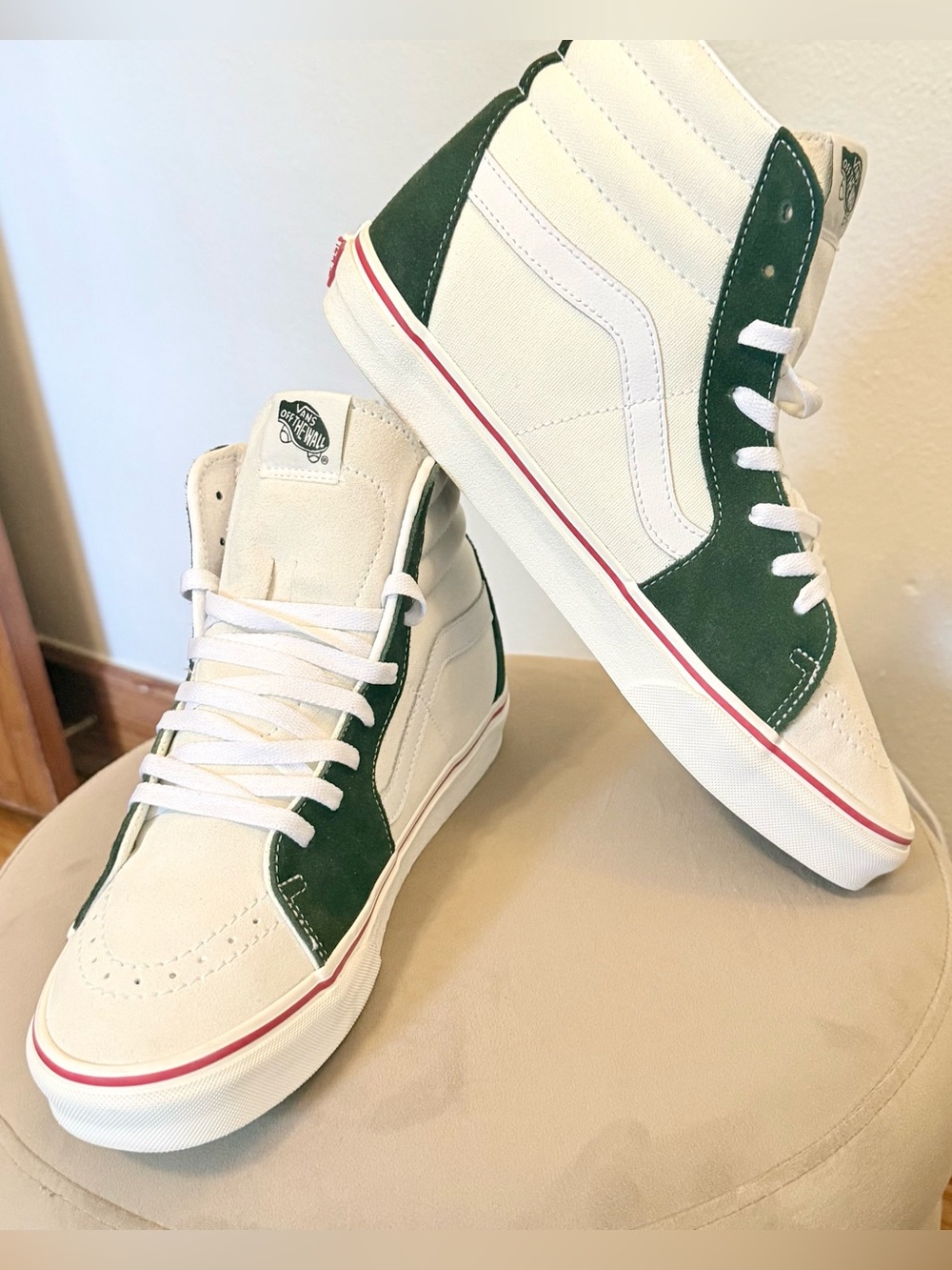 Vans Sk8-Hi Leather Check True White Fern Green Men’s 11.5